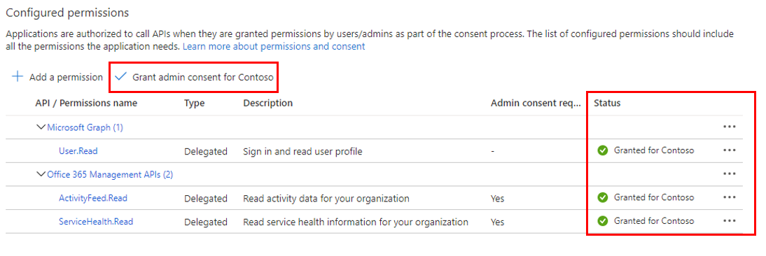 Screenshot of select Grant admin consent.