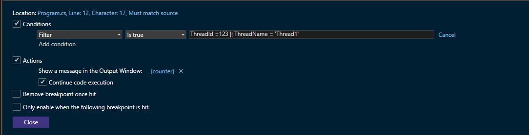 Снимок экрана: фильтр условного выражения.