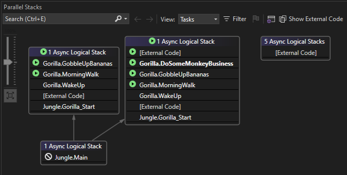 Снимок экрана: режим Задачи после второго нажатия F5.