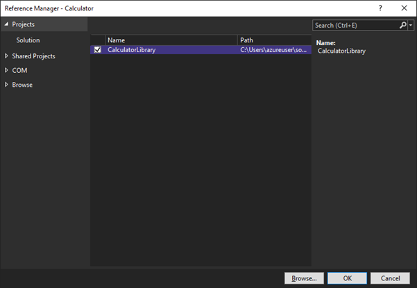 снимок экрана диалогового окна диспетчера ссылок.