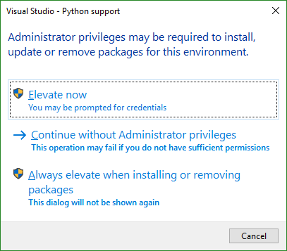 запрос на повышение прав для установки пакета