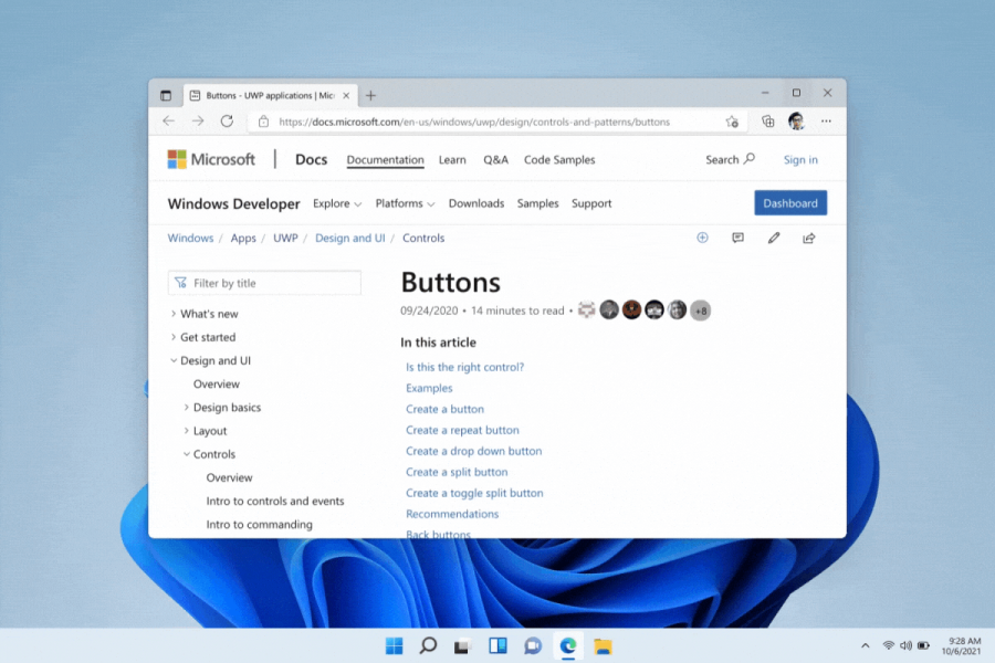 Анимированное изображение показывает, как значок приложения подпрыгивает вниз, когда окно свернуто, и подпрыгивает вверх, когда окно восстановлено.