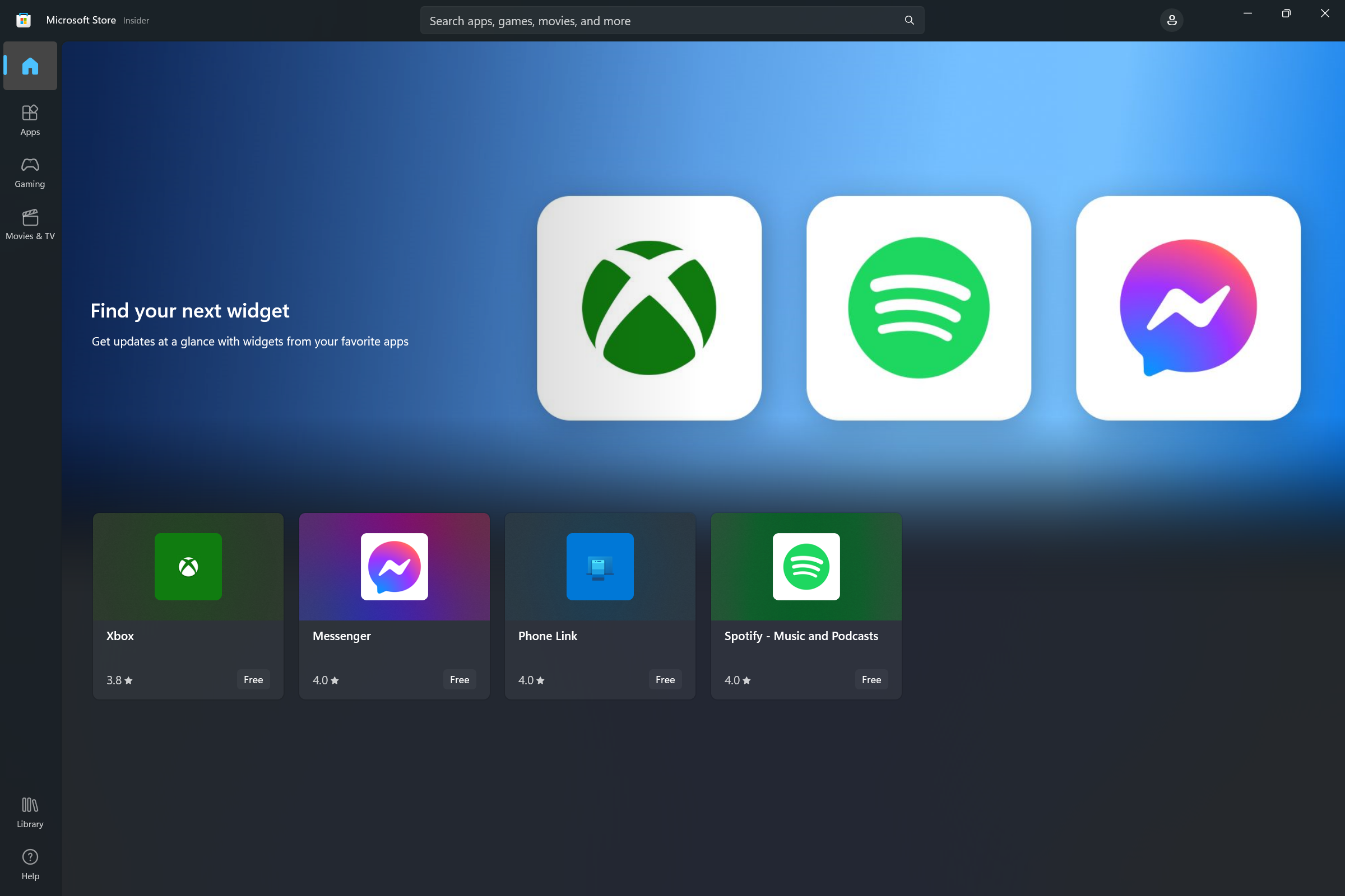 Скриншот из Microsoft Store с коллекцией виджетов, которая позволяет пользователям обнаруживать приложения, поддерживающие виджеты Windows.