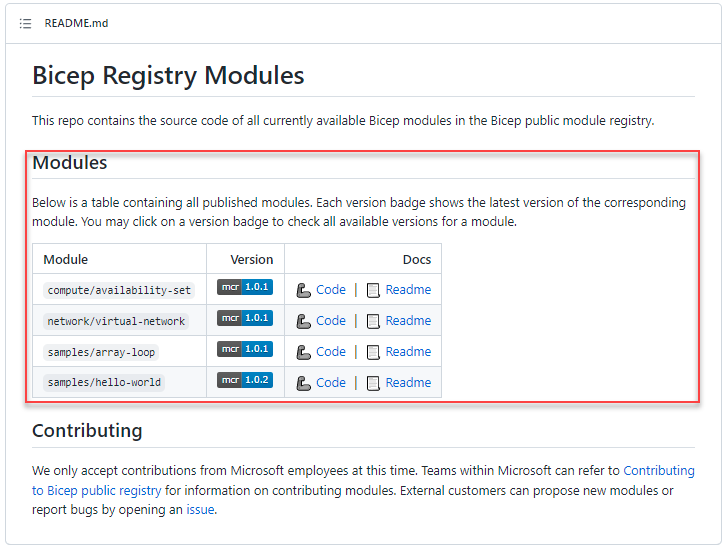 The screenshot of public module registry.