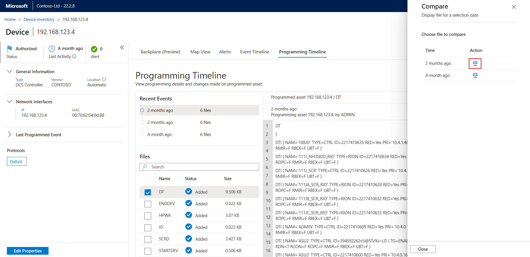 Screenshot of compare files pane.