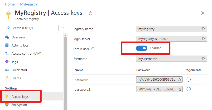 Screenshot of the Access Keys menu location.
