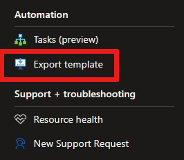 Screenshot that shows the location of the Export template option in the menu of an IoT Hub resource.