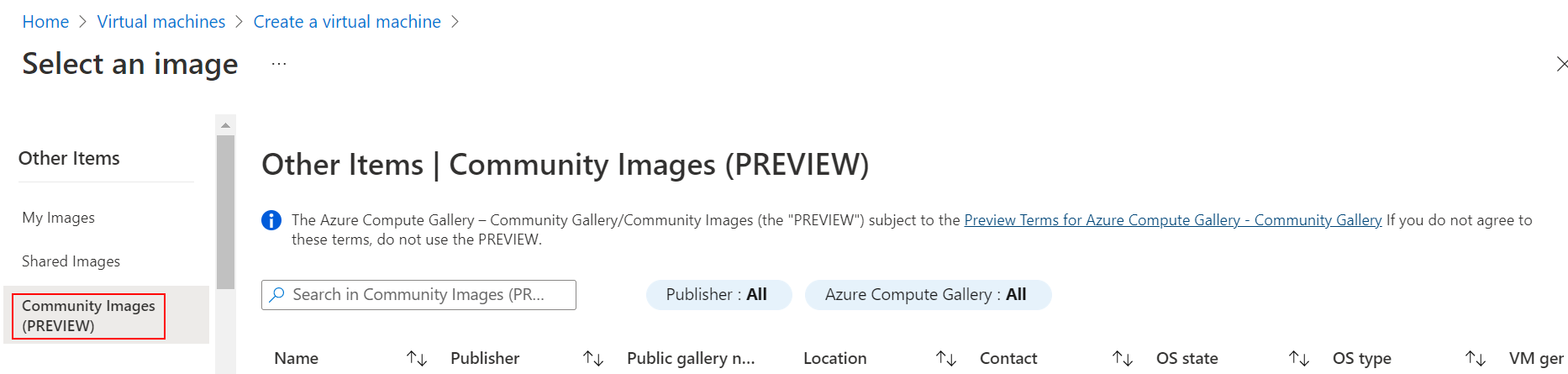 Screenshot showing where to select community gallery images.