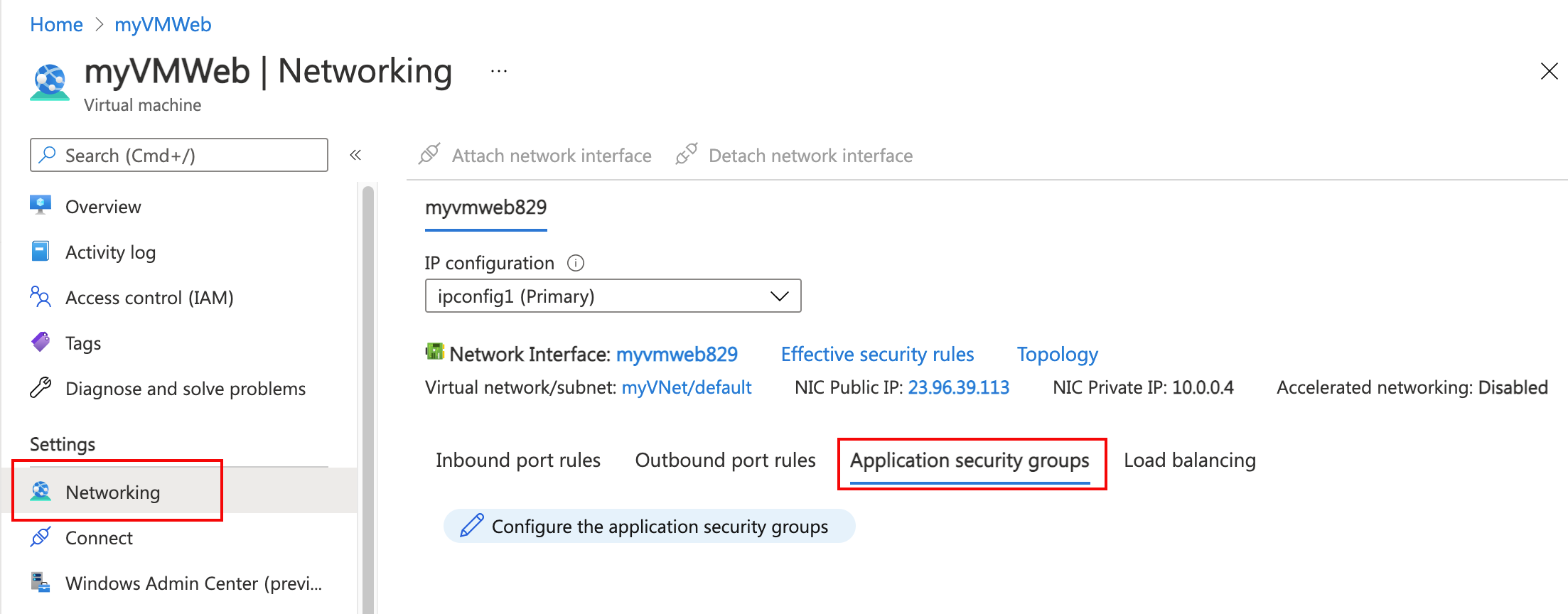 Screenshot of Configure application security groups.