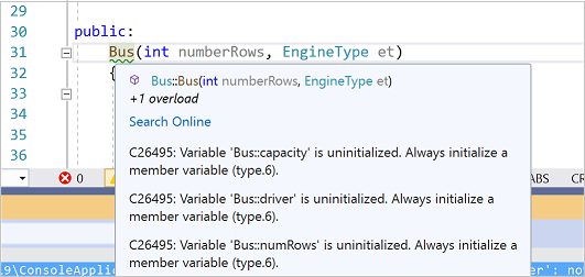 Screenshot of a Code analysis tooltip.
