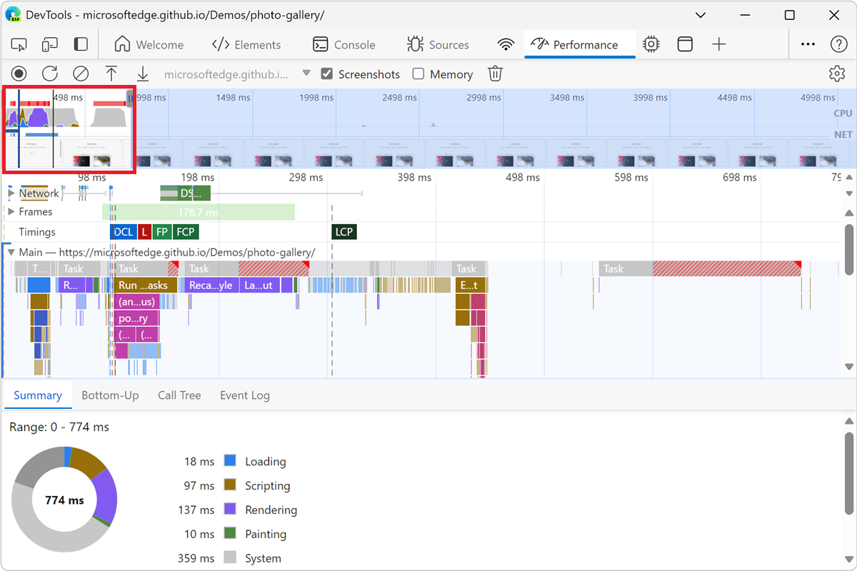 A page-load recording