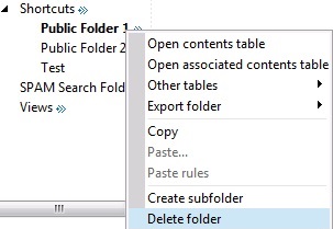 마우스 오른쪽 단추 클릭 메뉴의 폴더 삭제 옵션 스크린샷