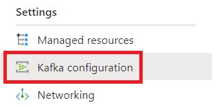 Azure Portal의 Microsoft Purview 계정 페이지에서 Kafka 구성 옵션을 보여 주는 스크린샷