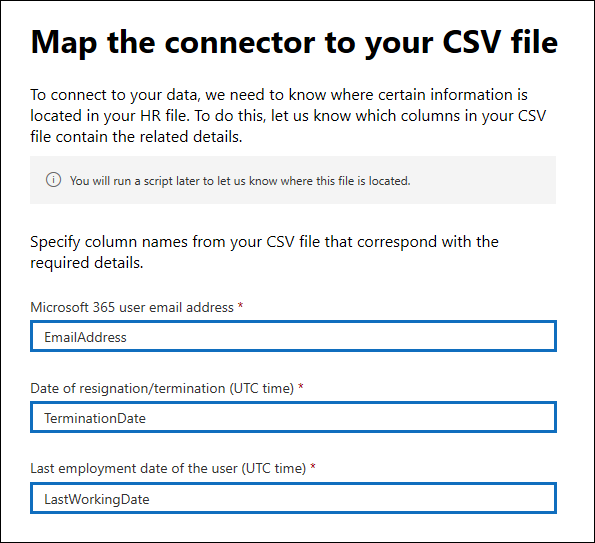 열 머리글 이름은 CSV 파일의 이름과 일치합니다.