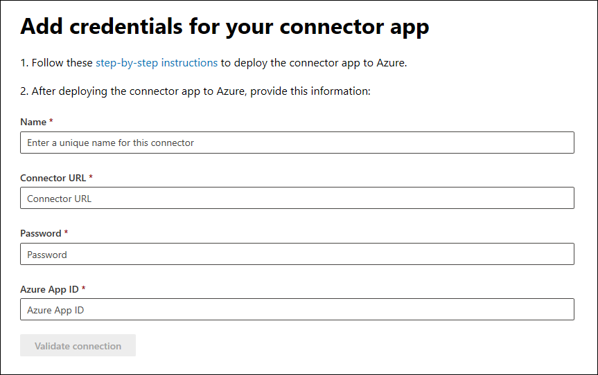 커넥터 앱 자격 증명을 입력합니다.