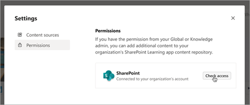 사용 권한 및 액세스 확인 옵션을 보여 주는 SharePoint의 설정 옵션 페이지입니다.