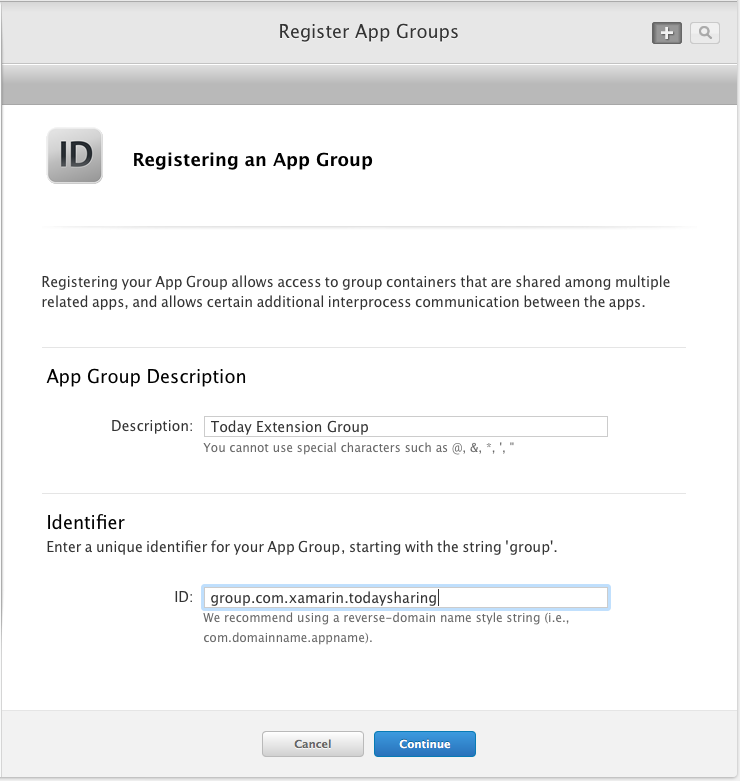 Add App Group details