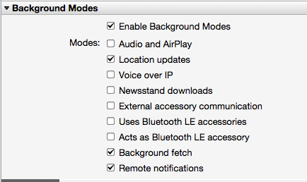 Enable the required background modes