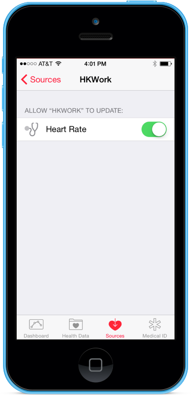 The user can change permissions using Health apps Sources dialog