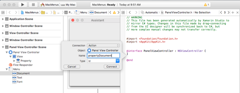 Configuring the action named propertyDocument.