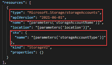 Resource Manager 템플릿 스토리지 계정 정의