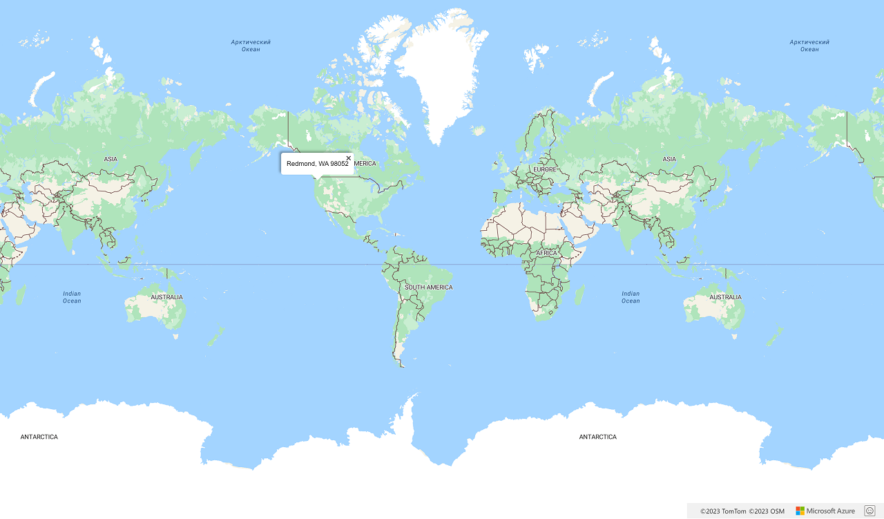 팝업에서 역방향 주소 검색 결과를 보여 주는 맵의 스크린샷.