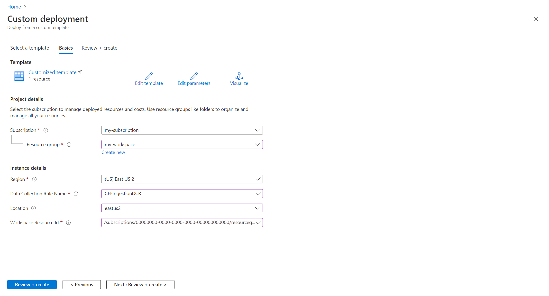 사용자 지정 배포 값을 편집하는 방법을 보여주는 스크린샷