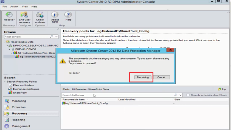 카탈로그 다시 만들기를 선택하는 방법을 보여 주는 스크린샷.