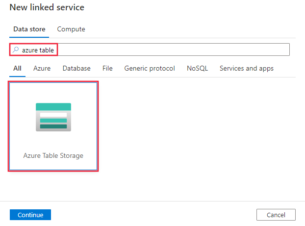 Azure Table Storage 커넥터의 스크린샷
