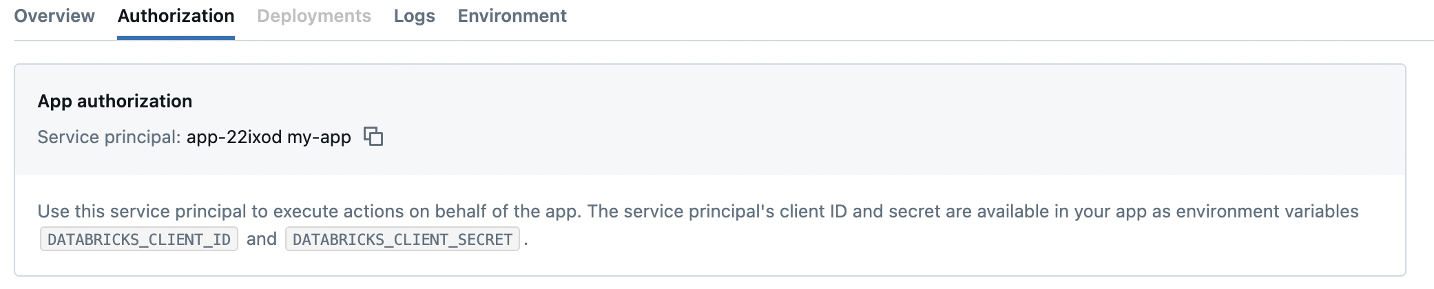 Databricks 앱에서 서비스 주체 보기