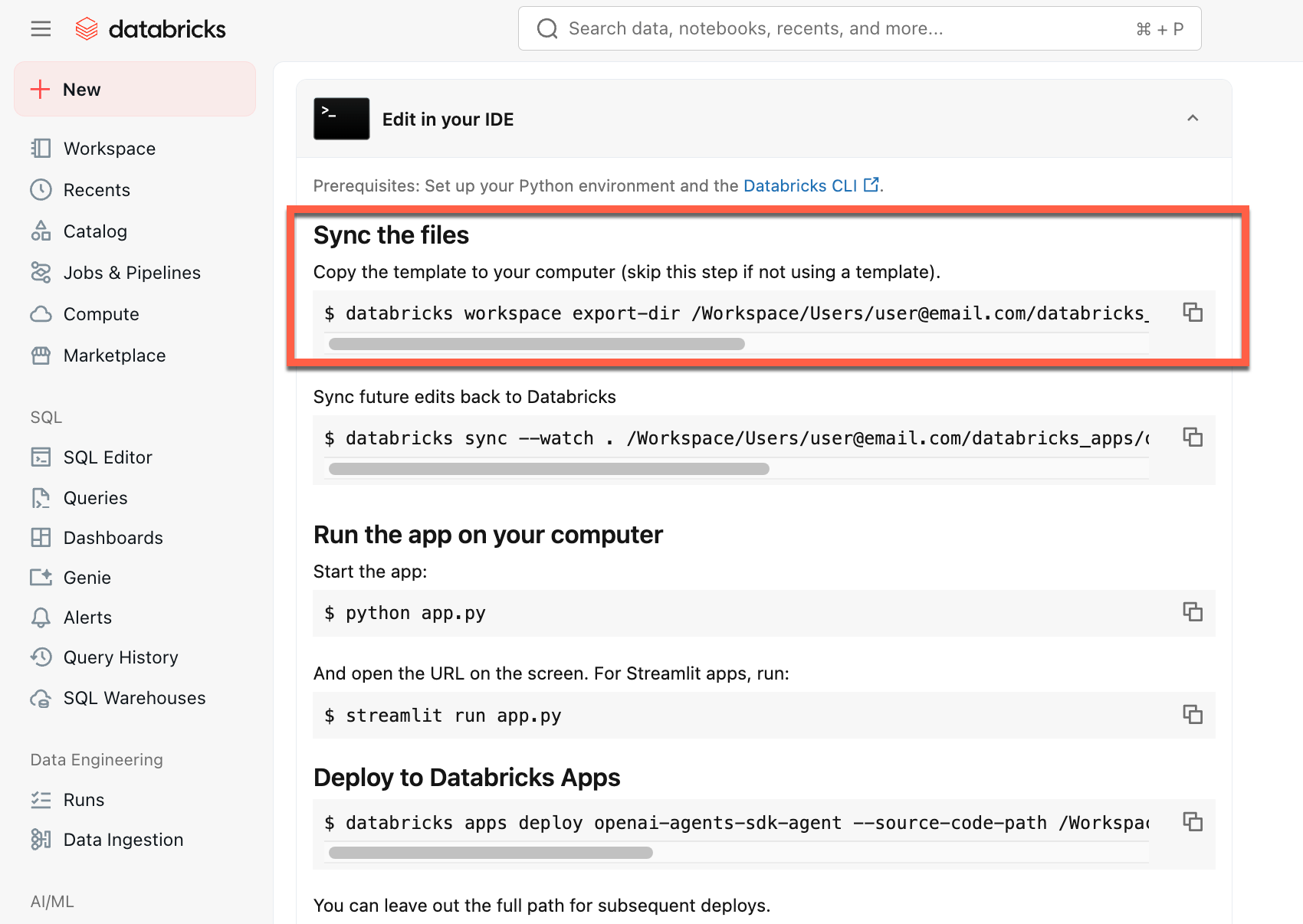 Databricks 앱 파일 동기화