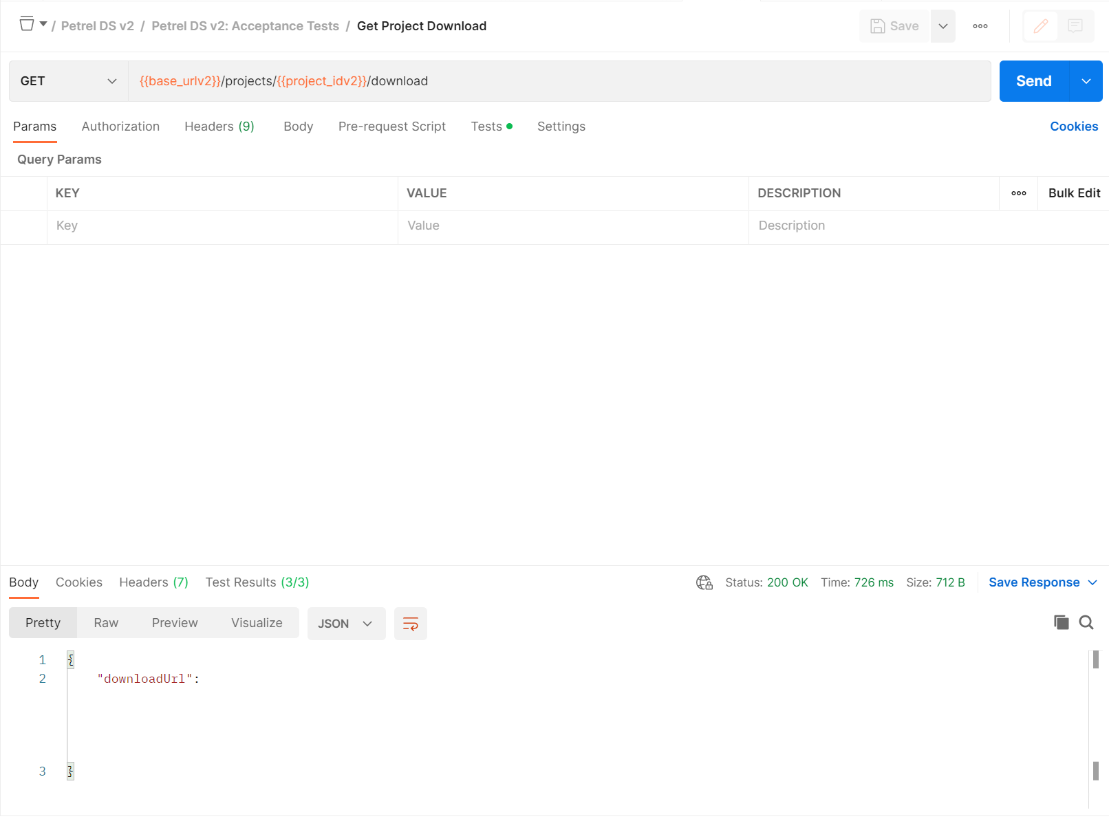 Screenshot that shows the API that gets a project download URL.