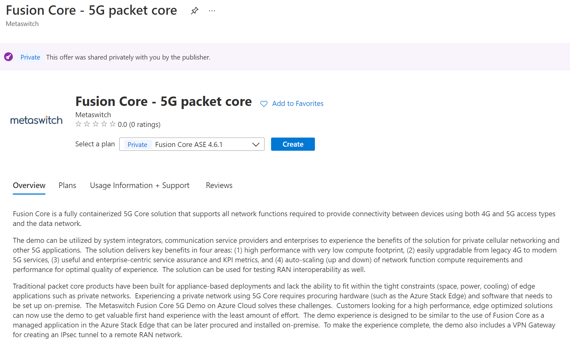 Screenshot of Metaswitch page.