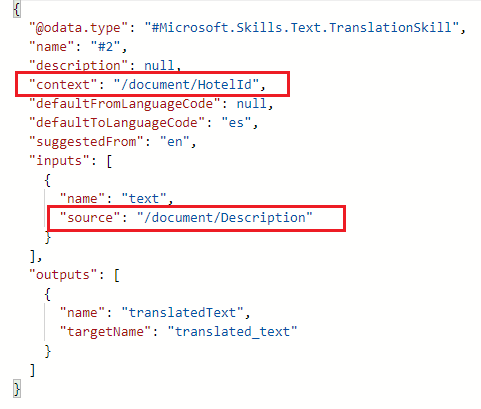 컨텍스트 및 소스 요소가 강조된 기술 세트 정의 화면 캡처.