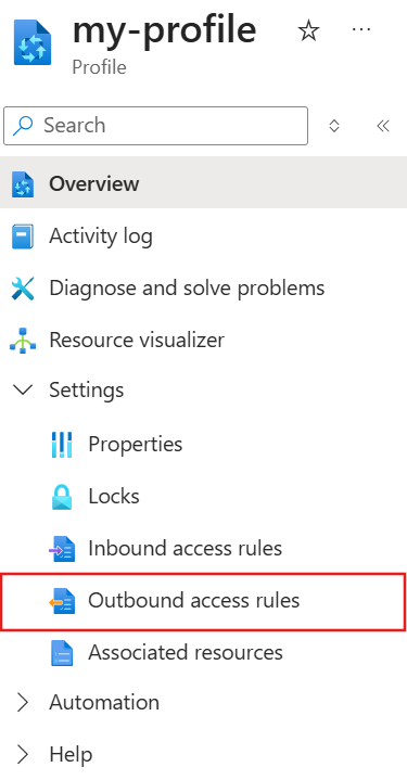 왼쪽 메뉴에서 아웃바운드 액세스 규칙을 선택하는 것을 보여 주는 스크린샷.