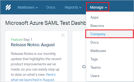 스크린샷은 회사가 선택된 관리 메뉴를 보여줍니다.