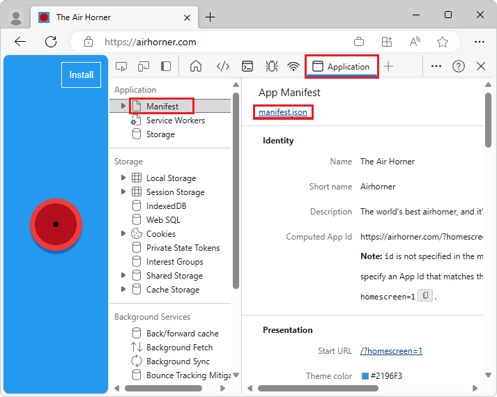 The App Manifest Pane