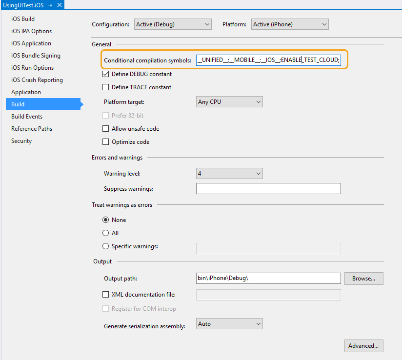 Visual Studio 빌드 옵션의 조건부 컴파일 기호 옵션