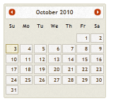 Pepper-Grinder 테마를 사용하여 스타일이 지정된 2010년 10월 달력 페이지를 보여 주는 스크린샷