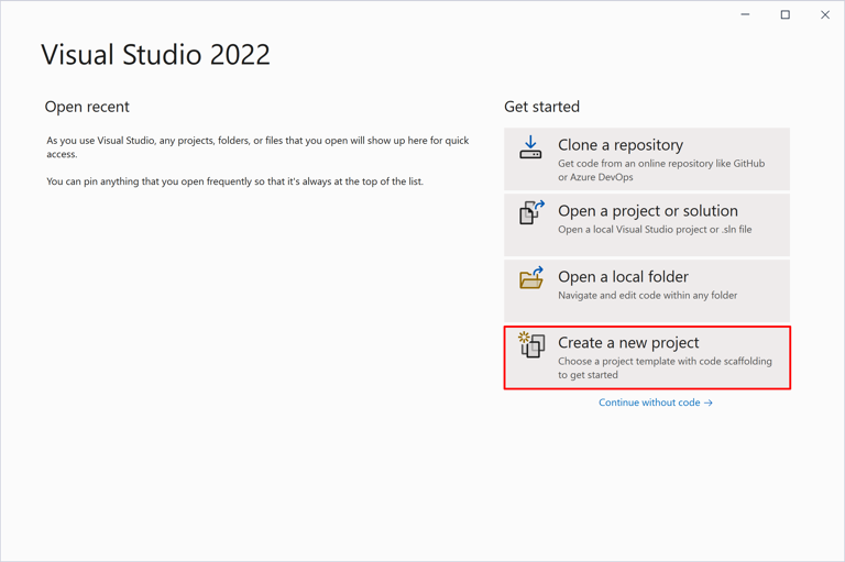 Visual Studio에서 새 솔루션을 만듭니다.