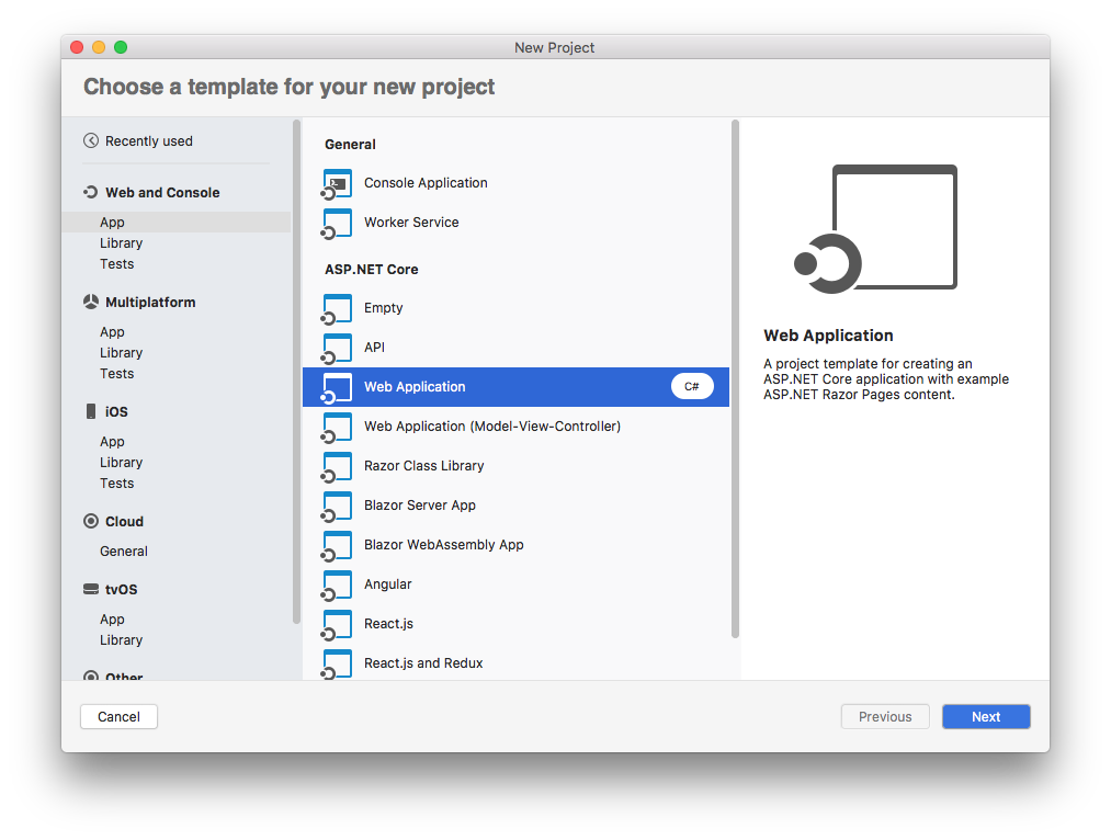 macOS 웹앱 템플릿 선택