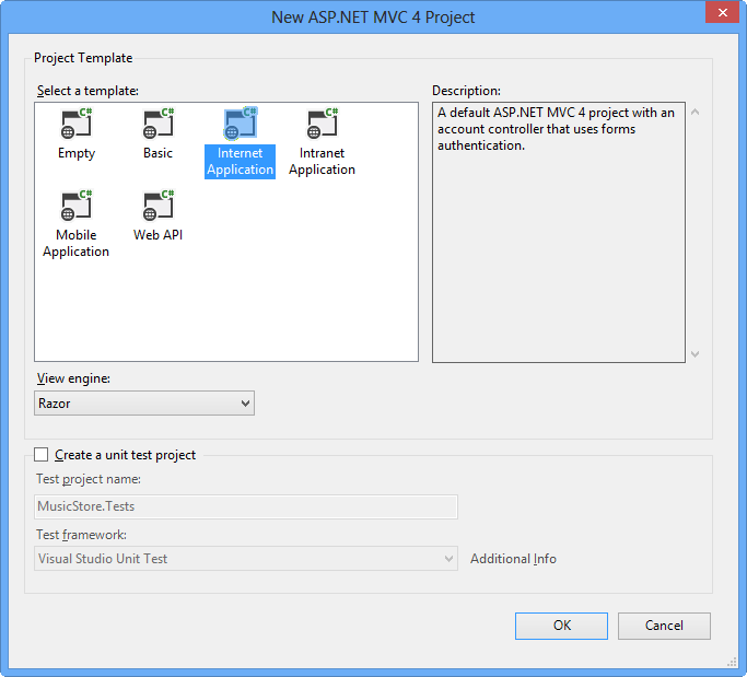 새 ASP.NET MVC 4 인터넷 애플리케이션 만들기