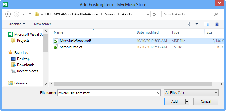 MvcMusicStore.mdf 데이터베이스 파일