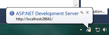 개발 서버가 localhost 26641에서 시작되었음을 나타내는 페이지의 오른쪽 아래 모서리에 표시되는 팝업 알림의 스크린샷.
