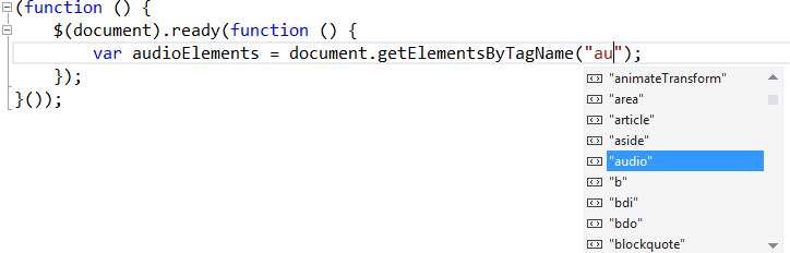 표시 getElementByTagName 메서드에 대한 IntelliSense 표시 getElementByTagName 메서드에 대한 IntelliSense