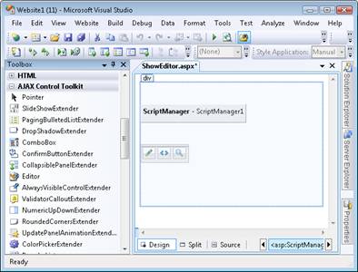 ScriptManager 및 편집 컨트롤을 사용하여 Visual Studio Designer