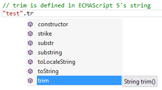 JavaScript의 IntelliSense 목록