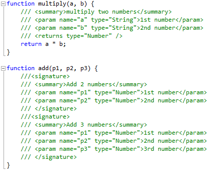 IntelliSense에 통합된 JavaScript XML 설명서