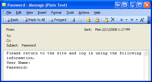 사용자가 새 암호를 사용하여 전자 메일을 보냅니다.