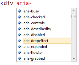 aria 특성을 보여 주는 스크린샷 특성 목록에서 Aria 드롭 효과가 선택됩니다.